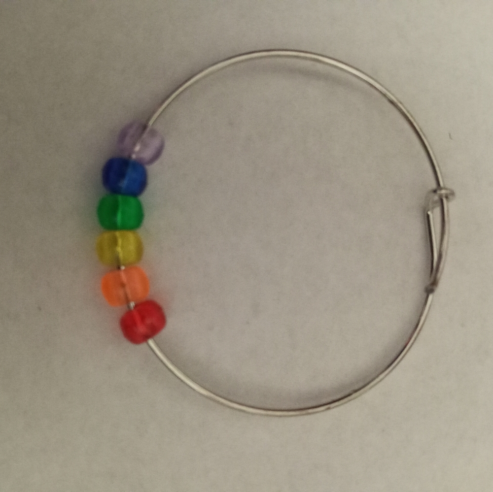 Hand Crafted LGBT RAINBOW PRIDE silver bangle statement bracelet